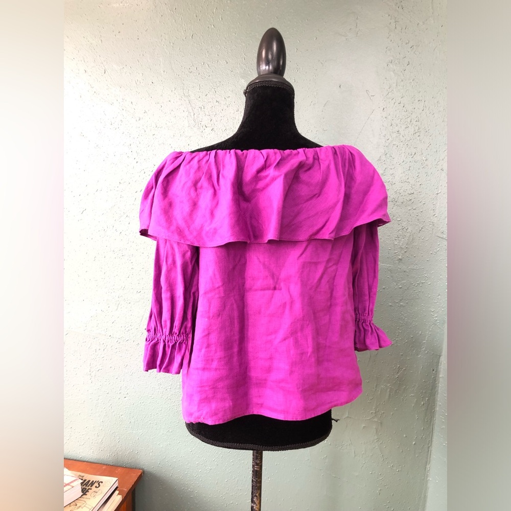 Trina Turk Purple Off-Shoulder Ruffle Blouse
